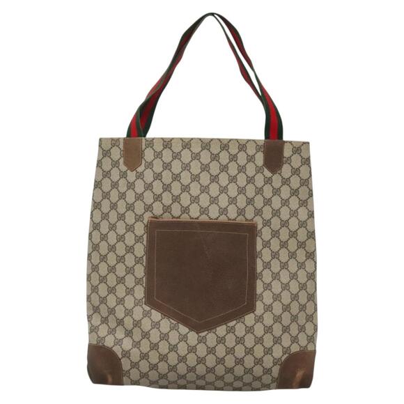GUCCI GG Supreme Web Sherry Line Tote Bag Pvc Beige - Picture 2 of 16